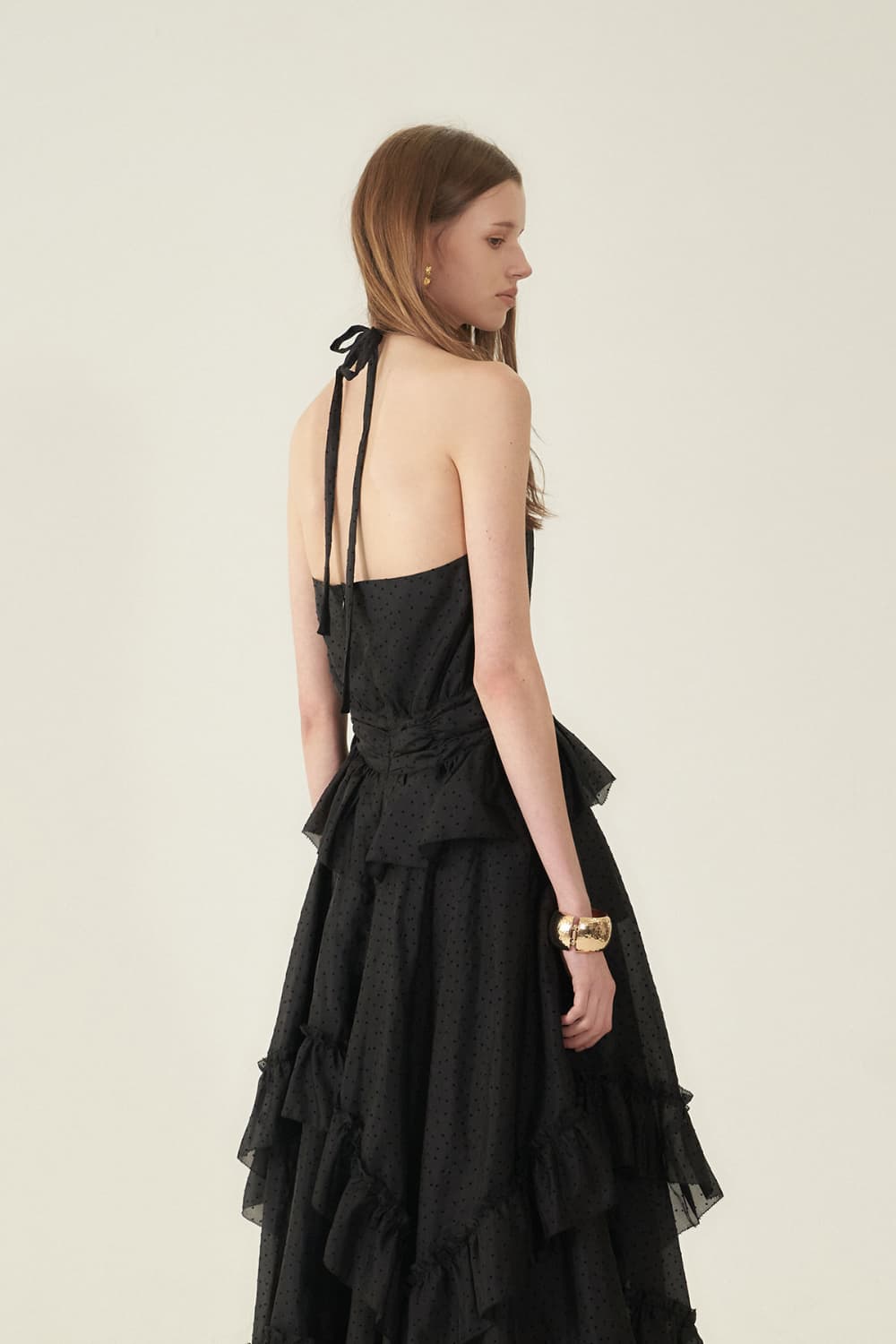 [CAHIERS 26SS] Mini Dot Chiffon Tiered Frill Halterneck Dress — vue 17
