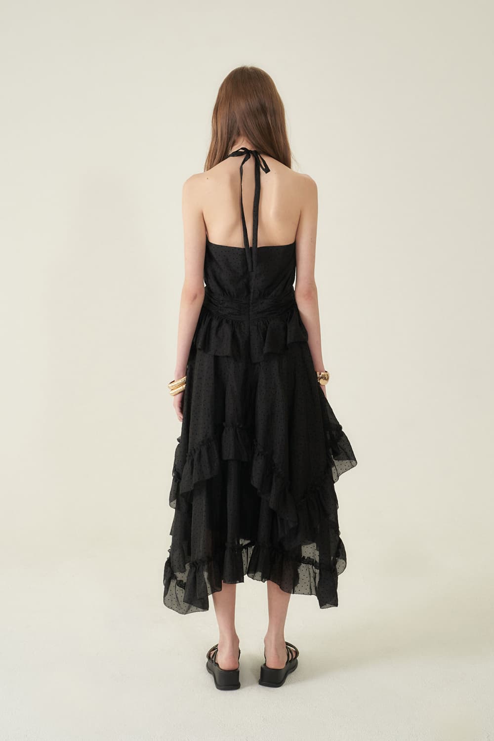 [CAHIERS 26SS] Mini Dot Chiffon Tiered Frill Halterneck Dress — vue 21
