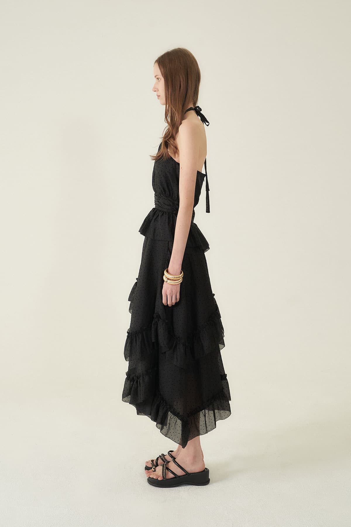 [CAHIERS 26SS] Mini Dot Chiffon Tiered Frill Halterneck Dress — vue 4