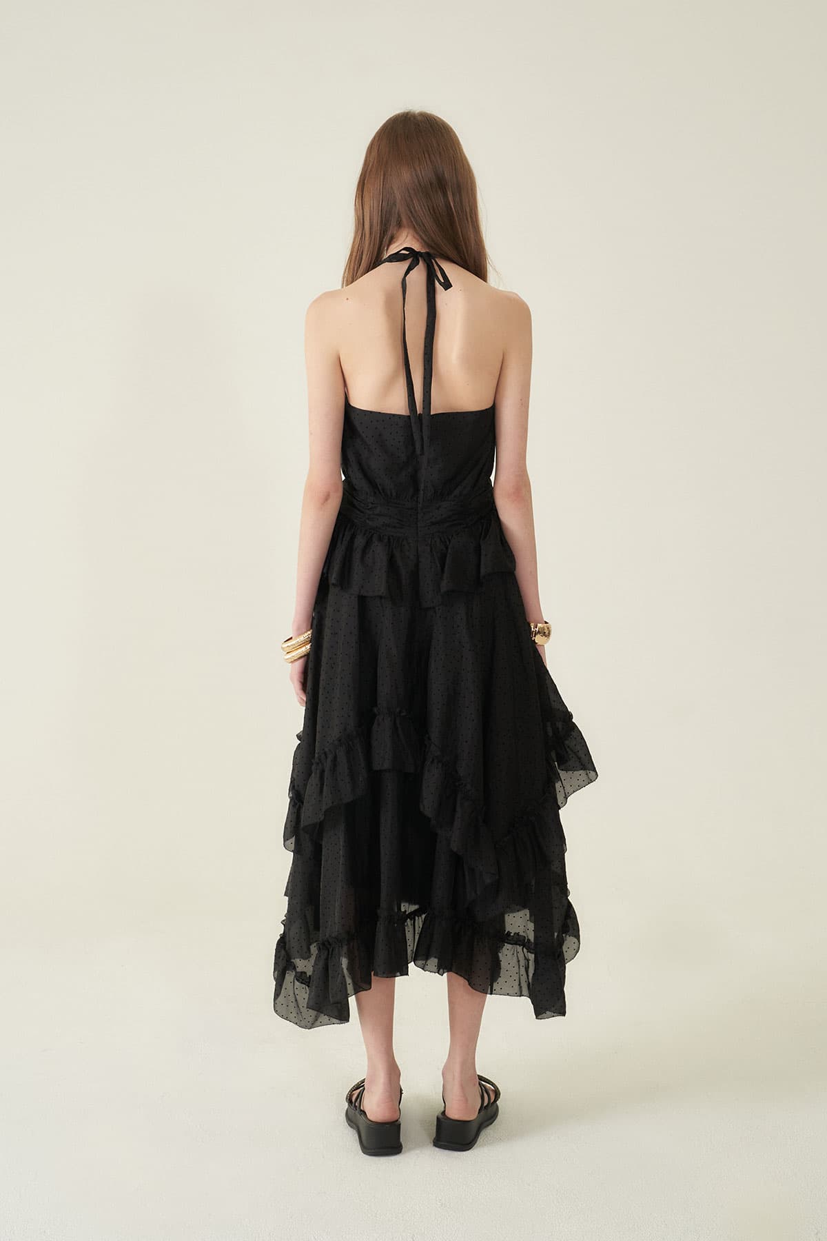[CAHIERS 26SS] Mini Dot Chiffon Tiered Frill Halterneck Dress — vue 5