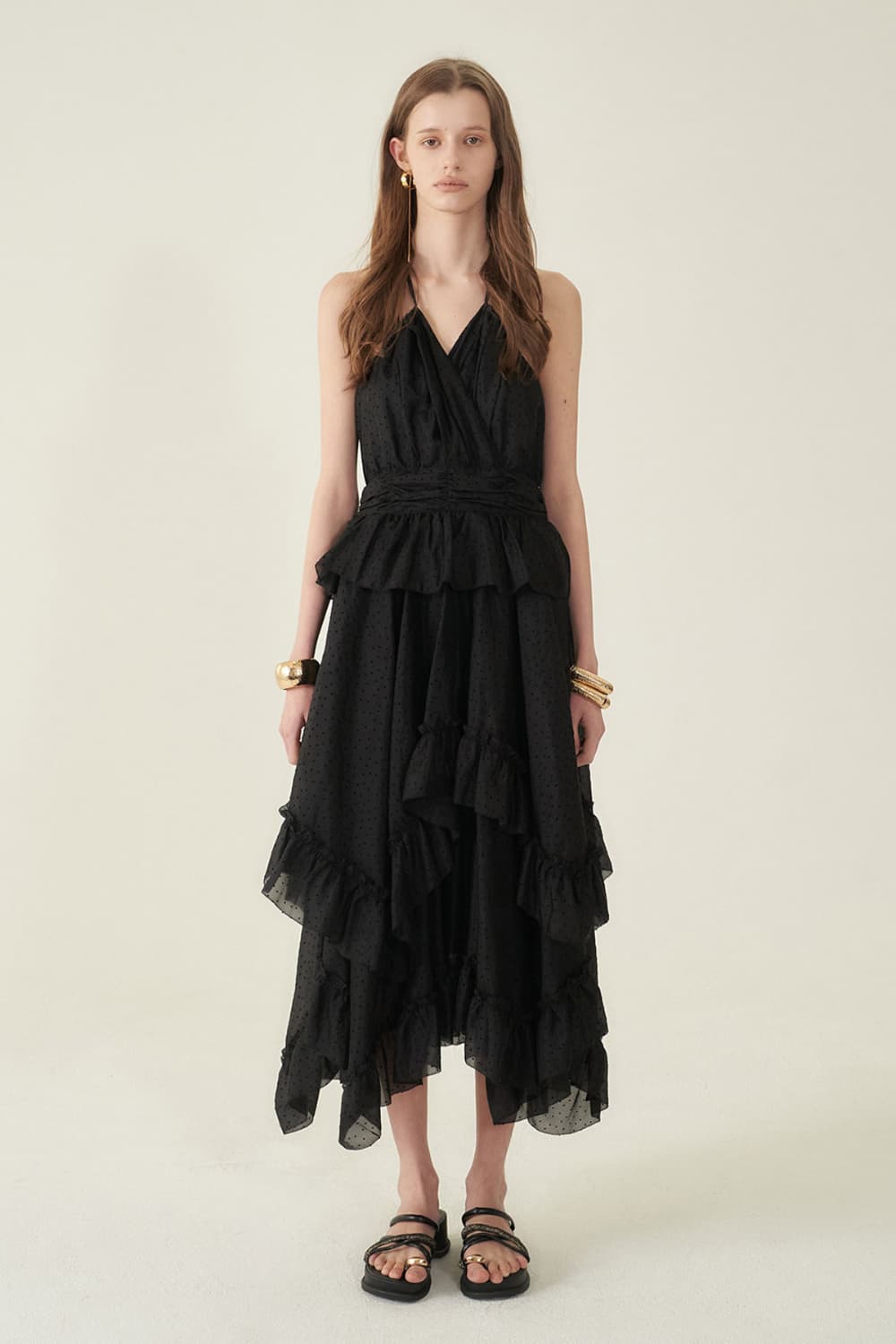[CAHIERS 26SS] Mini Dot Chiffon Tiered Frill Halterneck Dress — vue 7