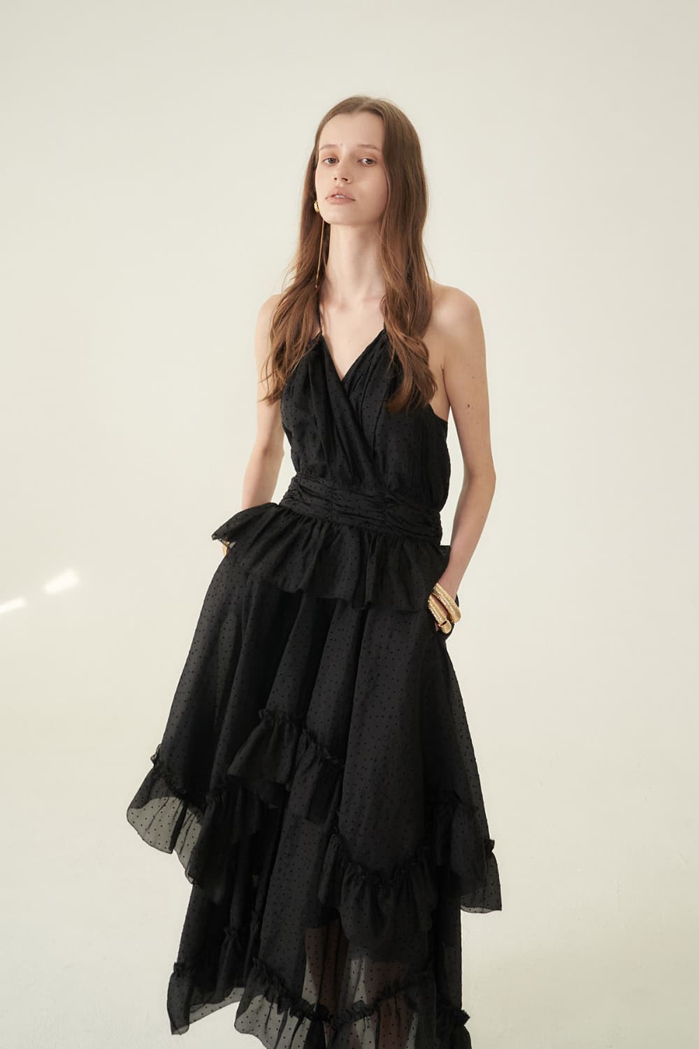 [CAHIERS 26SS] Mini Dot Chiffon Tiered Frill Halterneck Dress — vue 8