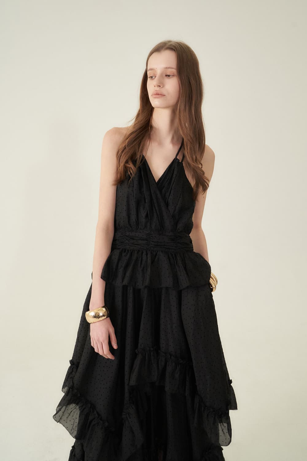 [CAHIERS 26SS] Mini Dot Chiffon Tiered Frill Halterneck Dress — vue 9