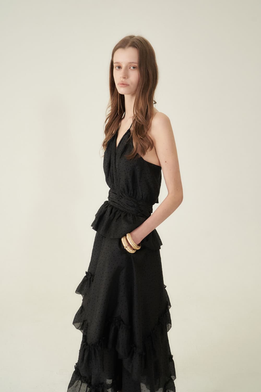 [CAHIERS 26SS] Mini Dot Chiffon Tiered Frill Halterneck Dress — vue 10