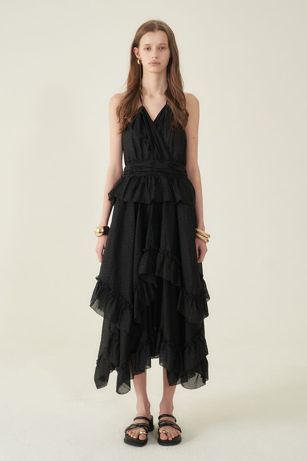 [CAHIERS 26SS] Mini Dot Chiffon Tiered Frill Halterneck Dress — vue 1
