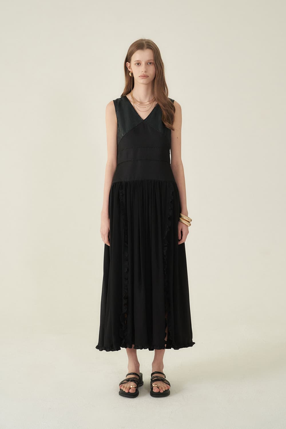 [CAHIERS 26SS] Sequin Top Side Ruffle Slit Maxi Dress — vue 15