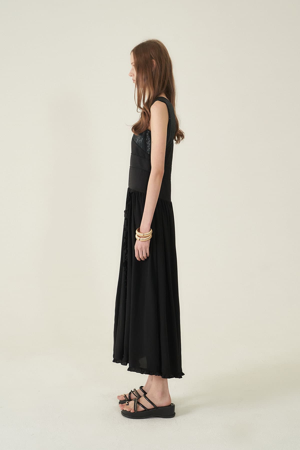 [CAHIERS 26SS] Sequin Top Side Ruffle Slit Maxi Dress — vue 4