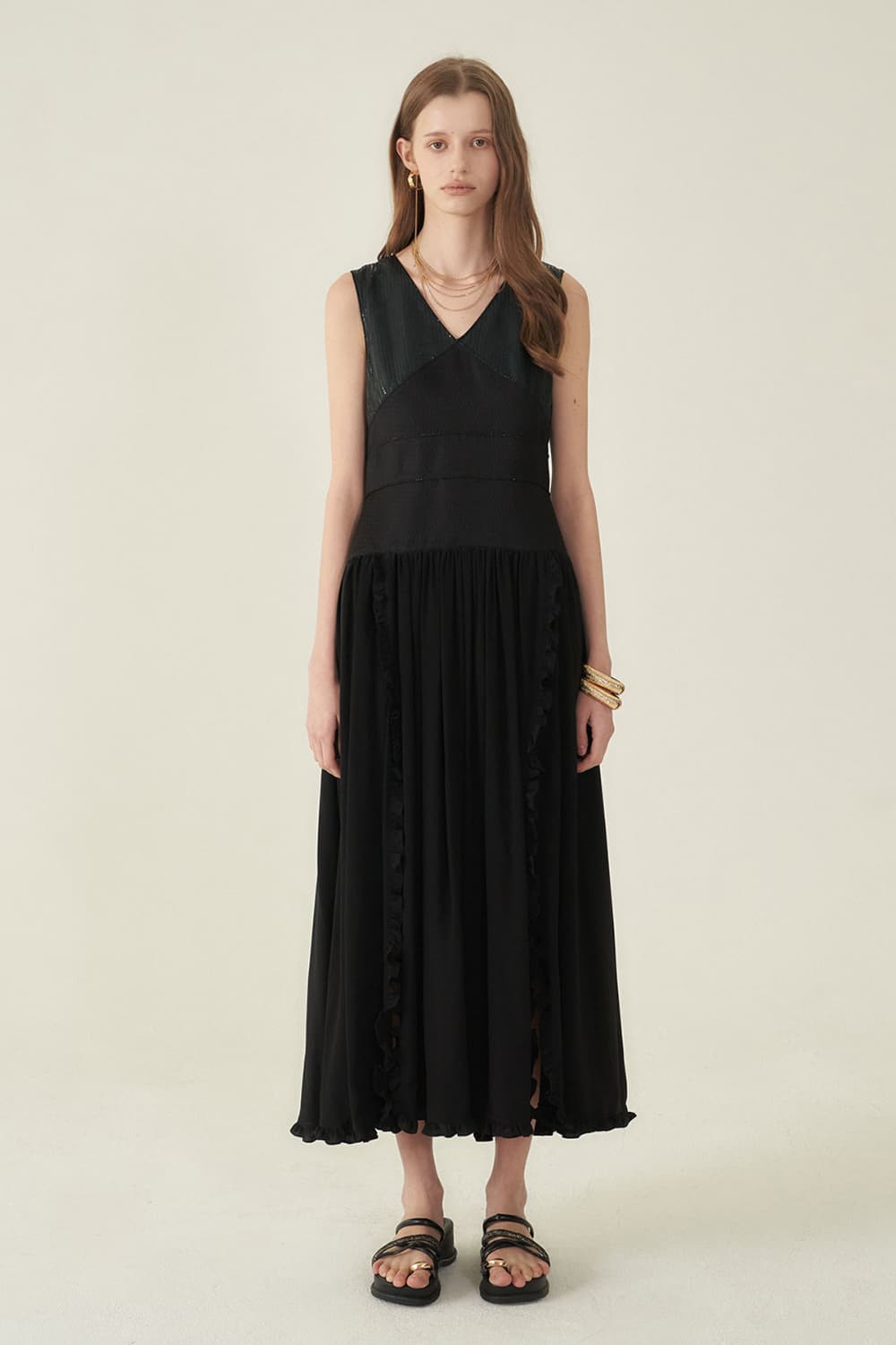 [CAHIERS 26SS] Sequin Top Side Ruffle Slit Maxi Dress — vue 7