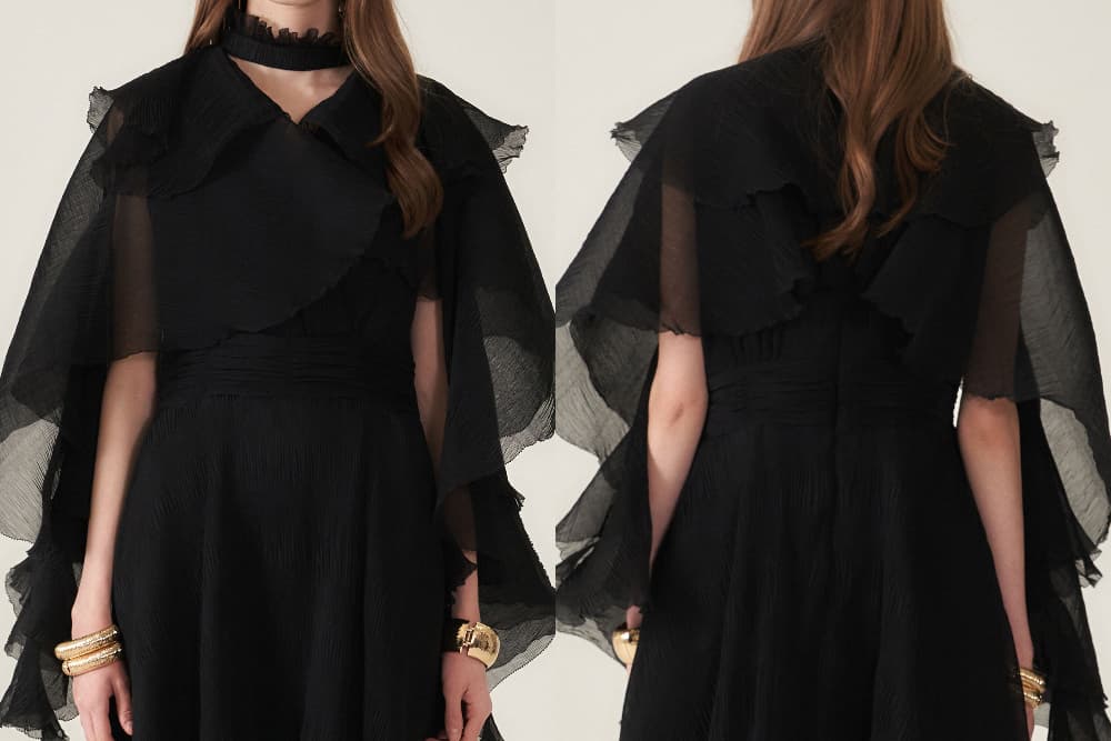[CAHIERS 26SS] Crinkle Black Cape Layered Asymmetric Dress — vue 22