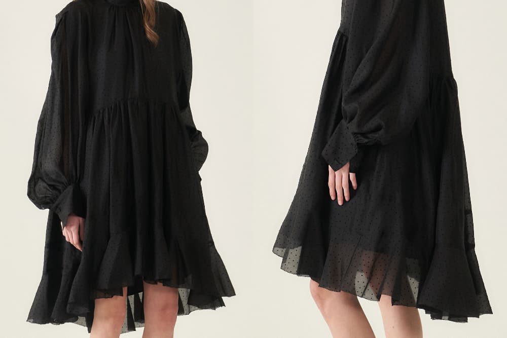 [CAHIERS 26SS] Mini Dot Chiffon High-Neck Balloon Sleeve Dress — vue 19
