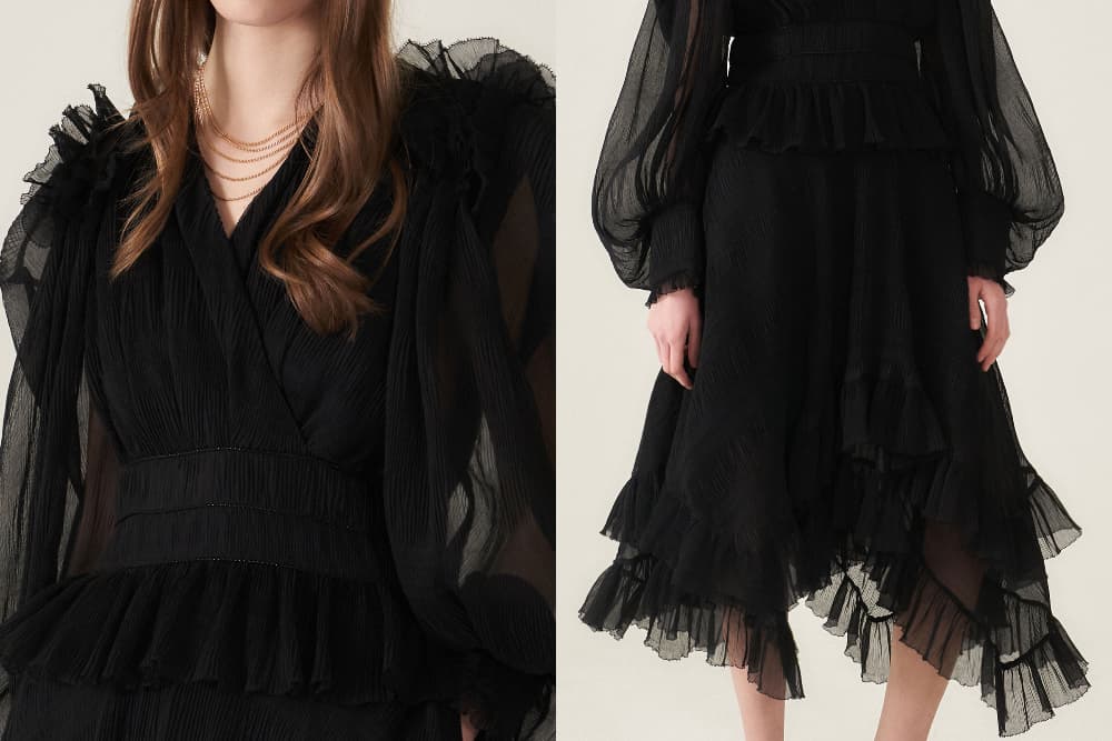 [CAHIERS 26SS] Crinkle Black Peplum Long-Sleeve Dress — vue 23