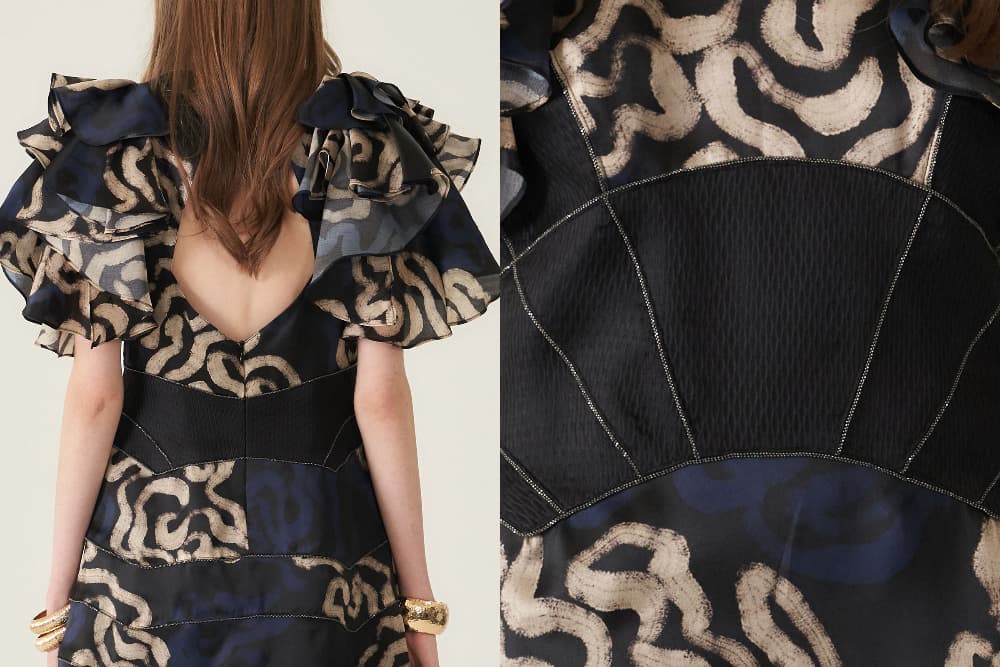 [CAHIERS 26SS] Art Graphic Trimming Detail Open-Back Dress — vue 19
