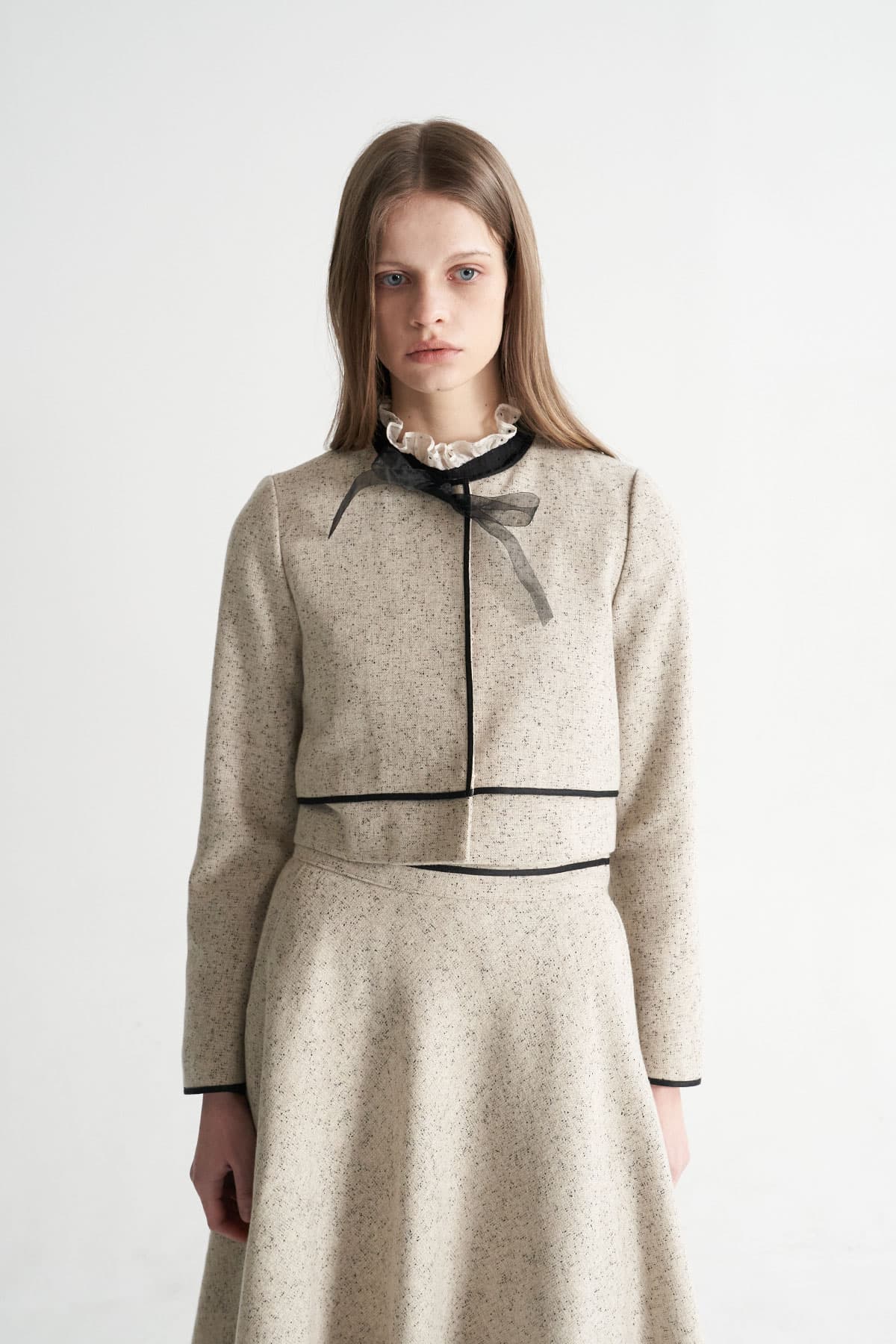 [CAHISIENNE 26SS] Organza Ribbon Tweed Trimming Jacket — vue 2