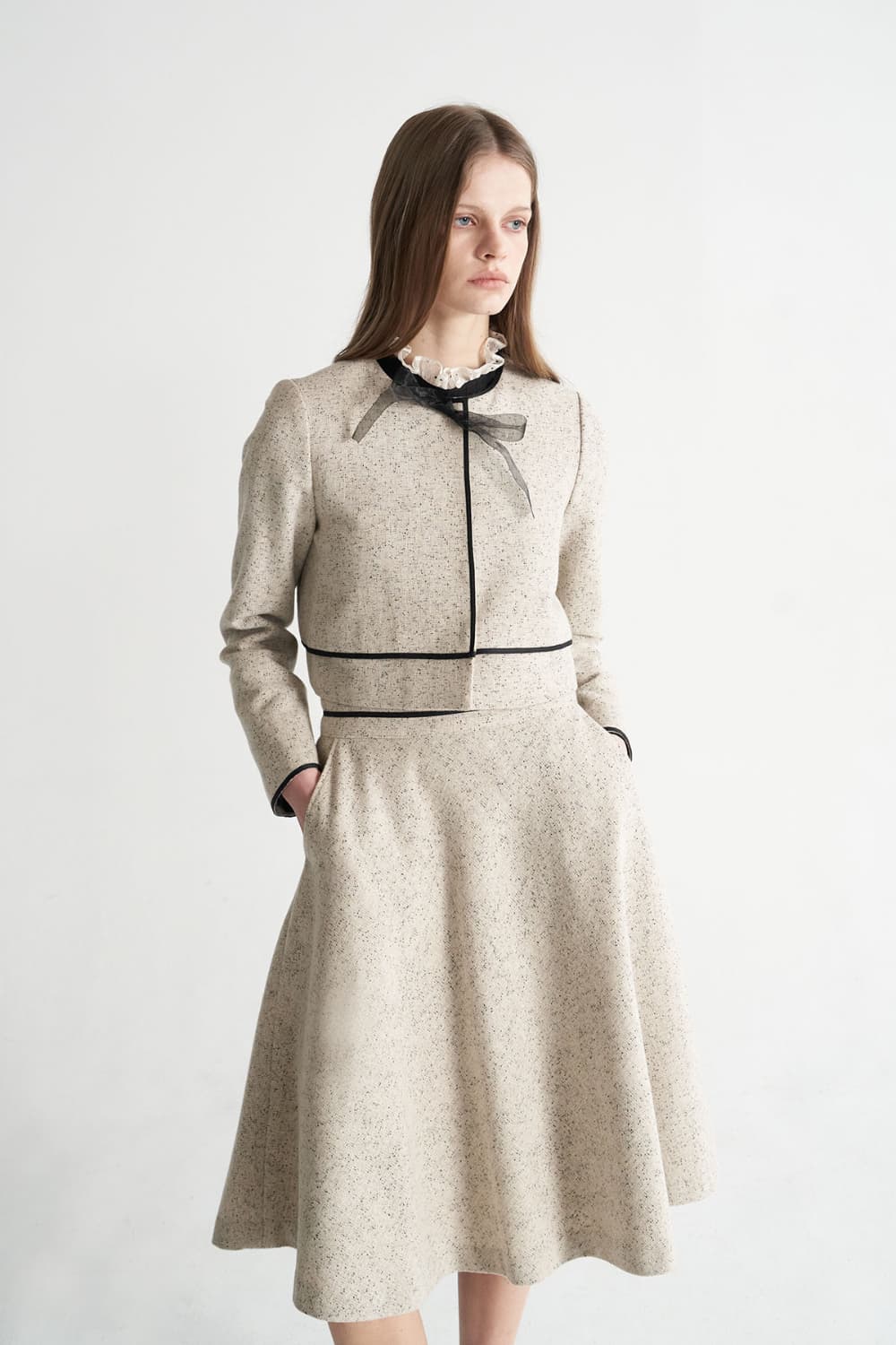 [CAHISIENNE 26SS] Organza Ribbon Tweed Trimming Jacket — vue 11