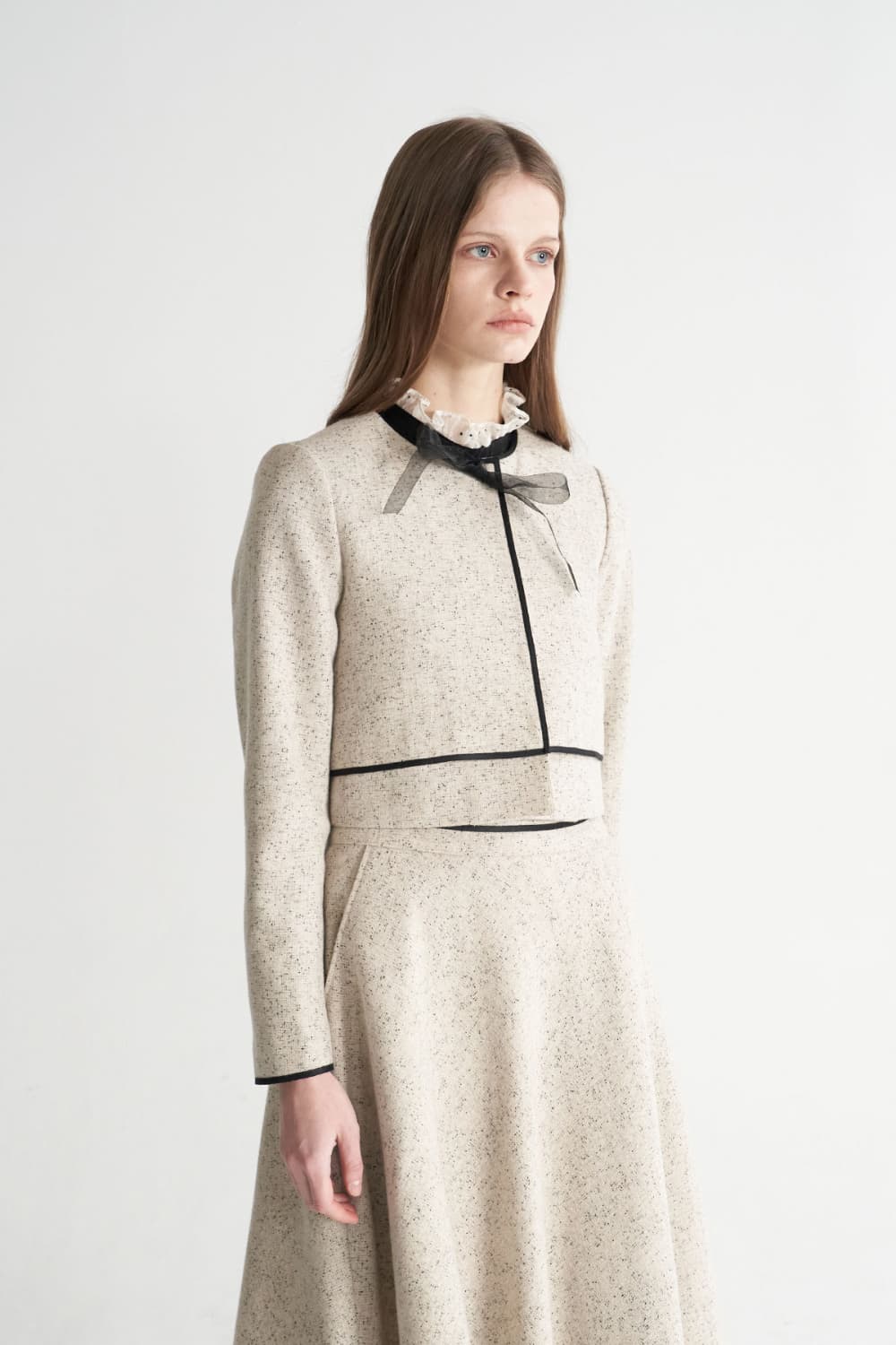 [CAHISIENNE 26SS] Organza Ribbon Tweed Trimming Jacket — vue 12