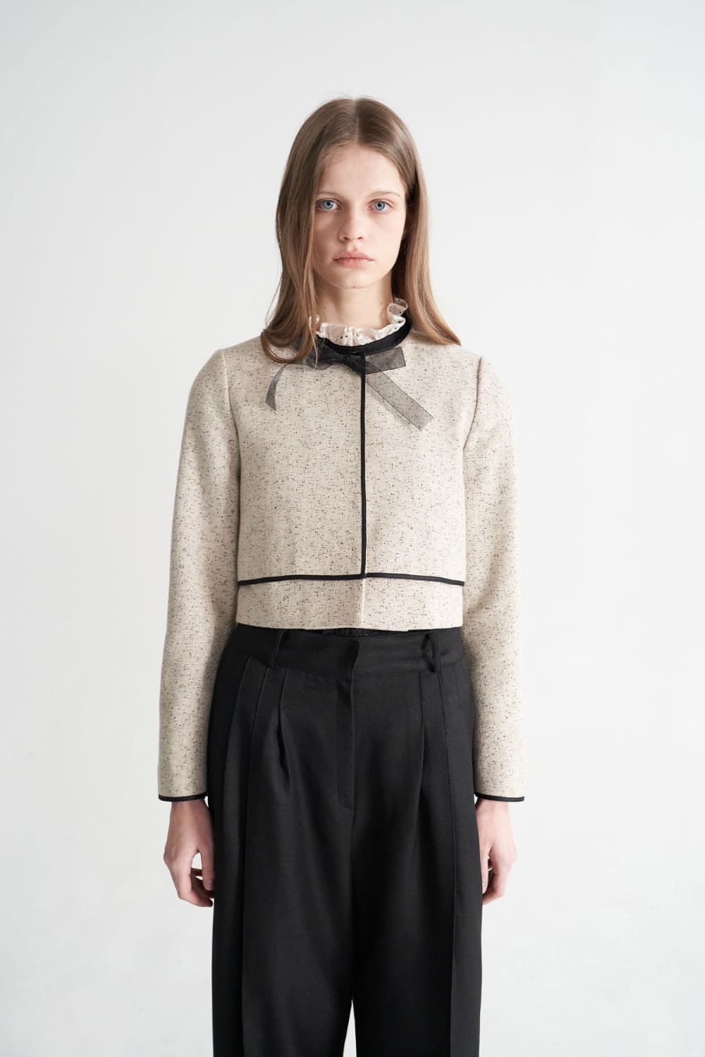 [CAHISIENNE 26SS] Organza Ribbon Tweed Trimming Jacket — vue 8