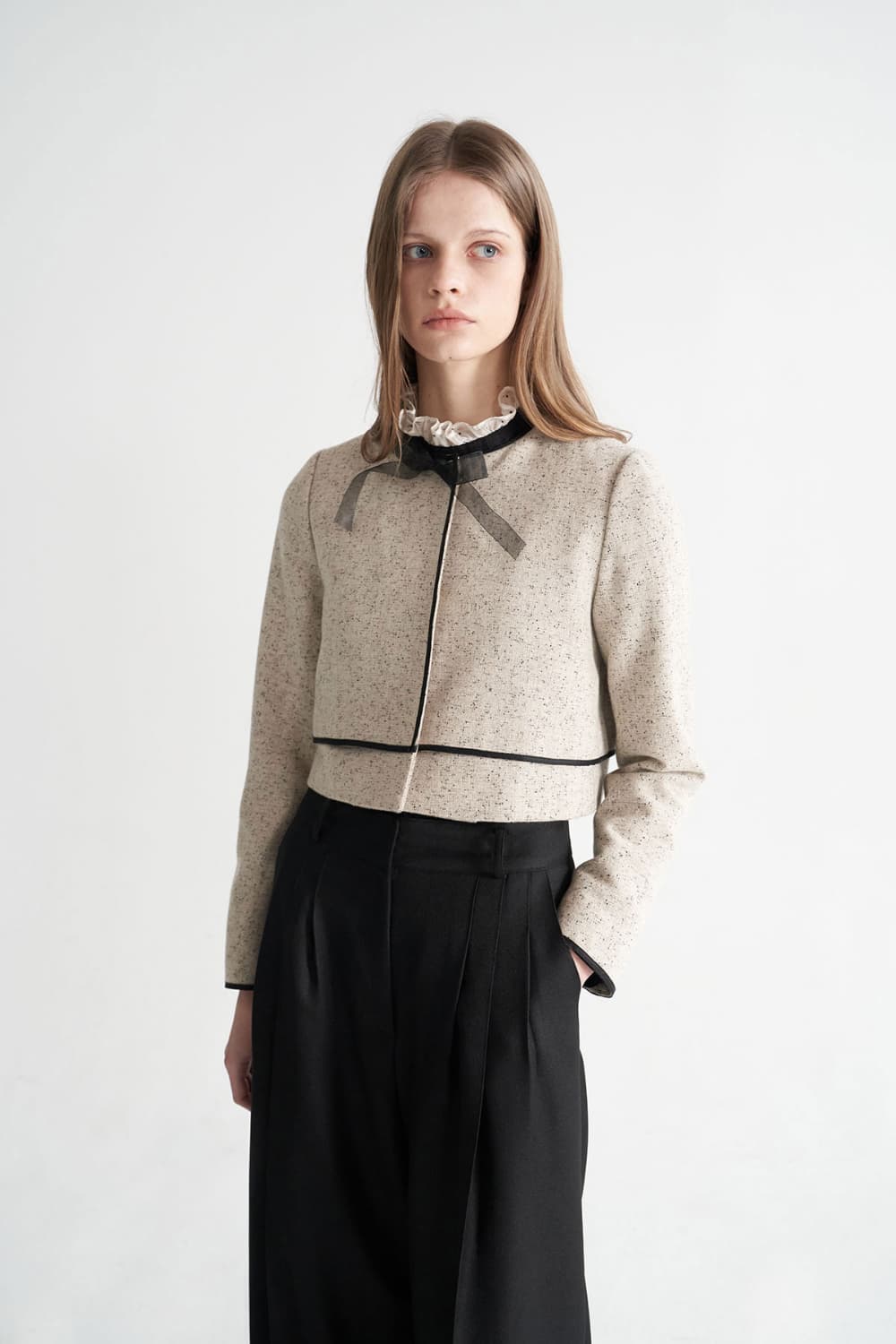 [CAHISIENNE 26SS] Organza Ribbon Tweed Trimming Jacket — vue 9
