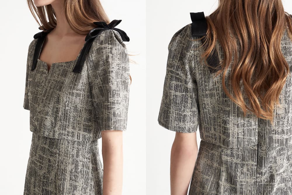 [CAHISIENNE 26SS] Black & Gray Mixed Denim Square-Neck Ribbon Dress — vue 16