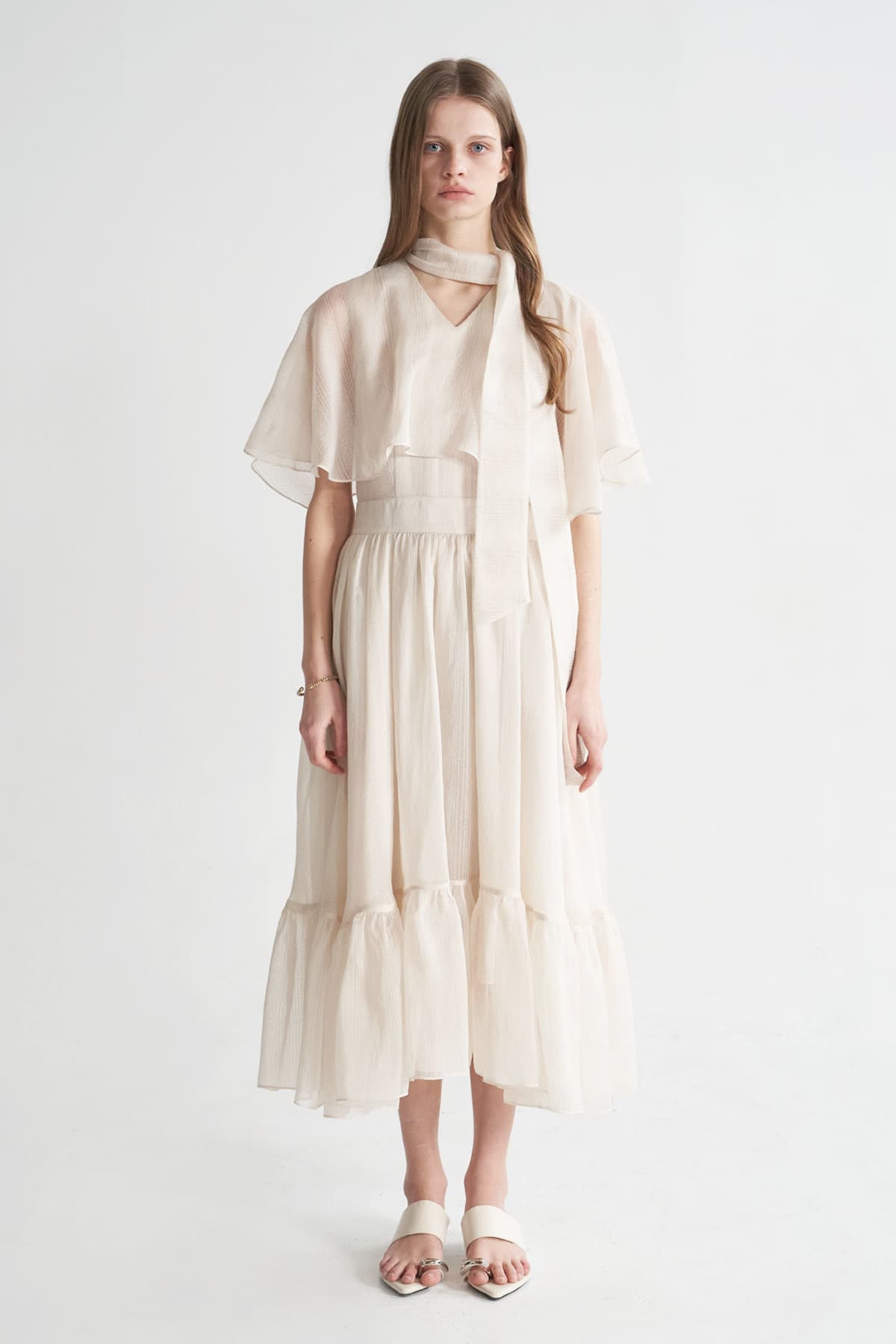 [CAHISIENNE 26SS] Structural Cape V-Neck Long Dress