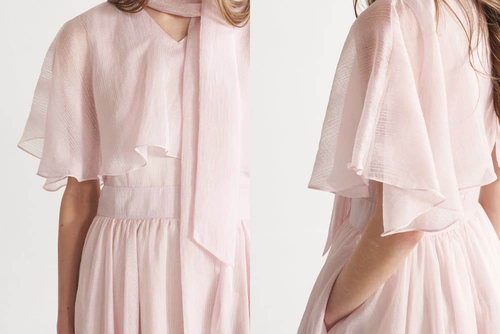 [CAHISIENNE 26SS] Structural Cape V-Neck Long Dress (Pink) — vue 19