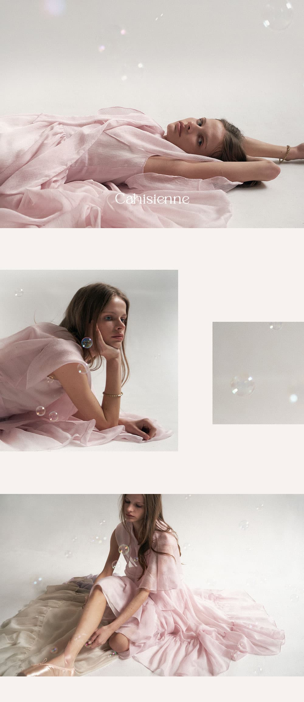 [CAHISIENNE 26SS] Structural Cape V-Neck Long Dress (Pink) — vue 6
