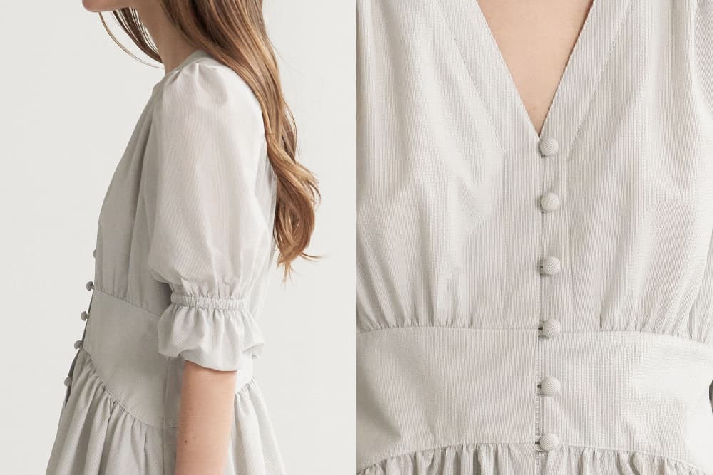 [CAHISIENNE 26SS] Structural Ball-Button V-Neck Long Dress — vue 16