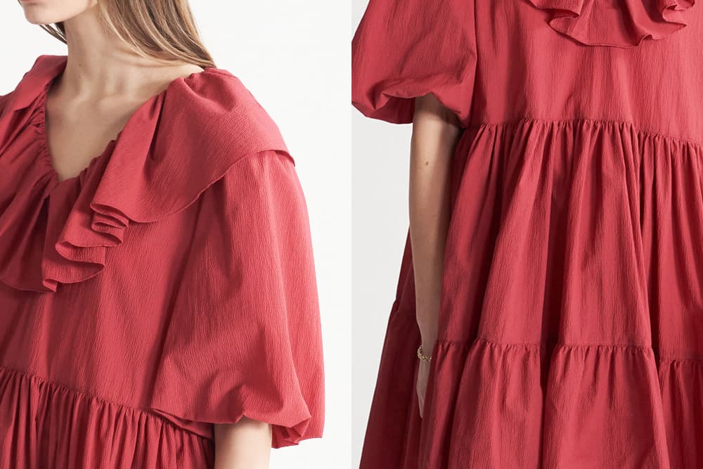 [CAHISIENNE 26SS] Frill Collar Loose-Fit Tiered Dress (Red) — vue 14