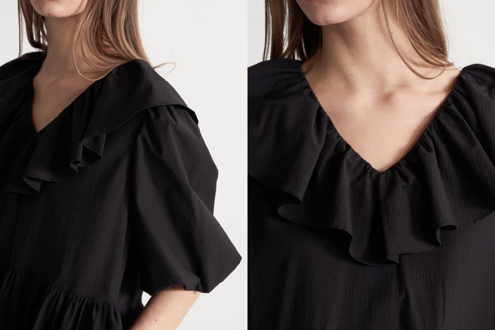[CAHISIENNE 26SS] Frill Collar Loose-Fit Tiered Dress (Black) — vue 17