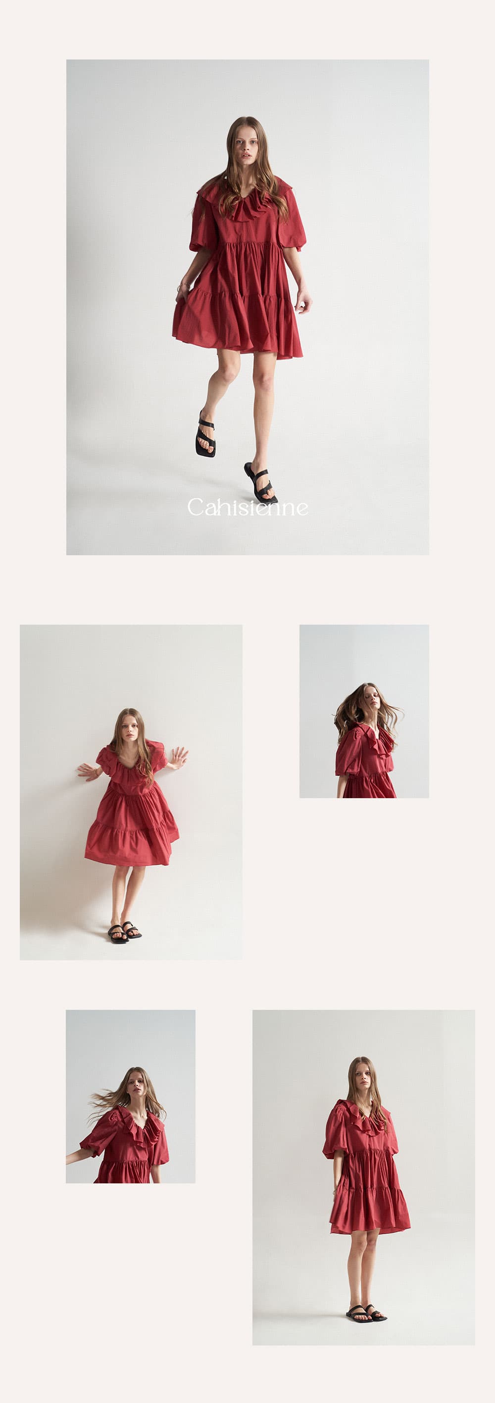 [CAHISIENNE 26SS] Frill Collar Loose-Fit Tiered Dress (Black) — vue 6