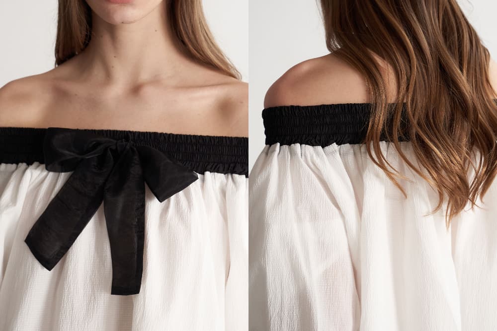 [CAHISIENNE 26SS] Black Ribbon Off-Shoulder White Dress — vue 17