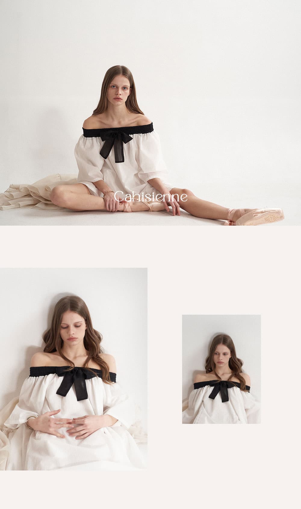 [CAHISIENNE 26SS] Black Ribbon Off-Shoulder White Dress — vue 6