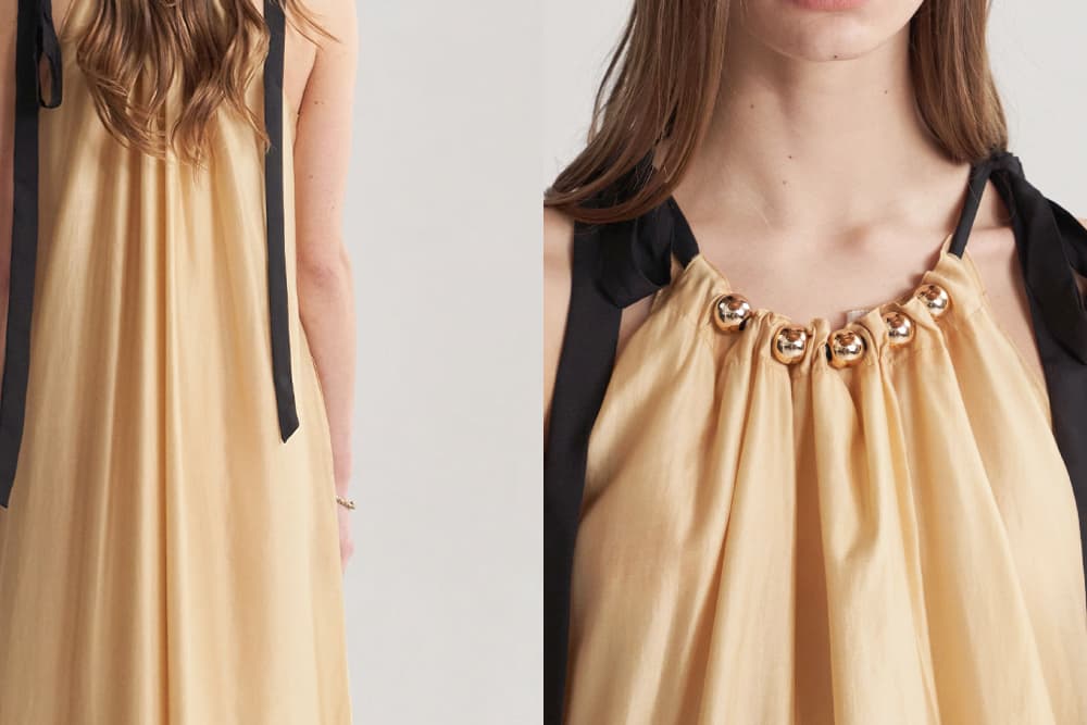 [CAHISIENNE 26SS] Gold Bead Ribbon Shoulder Maxi Dress — vue 16