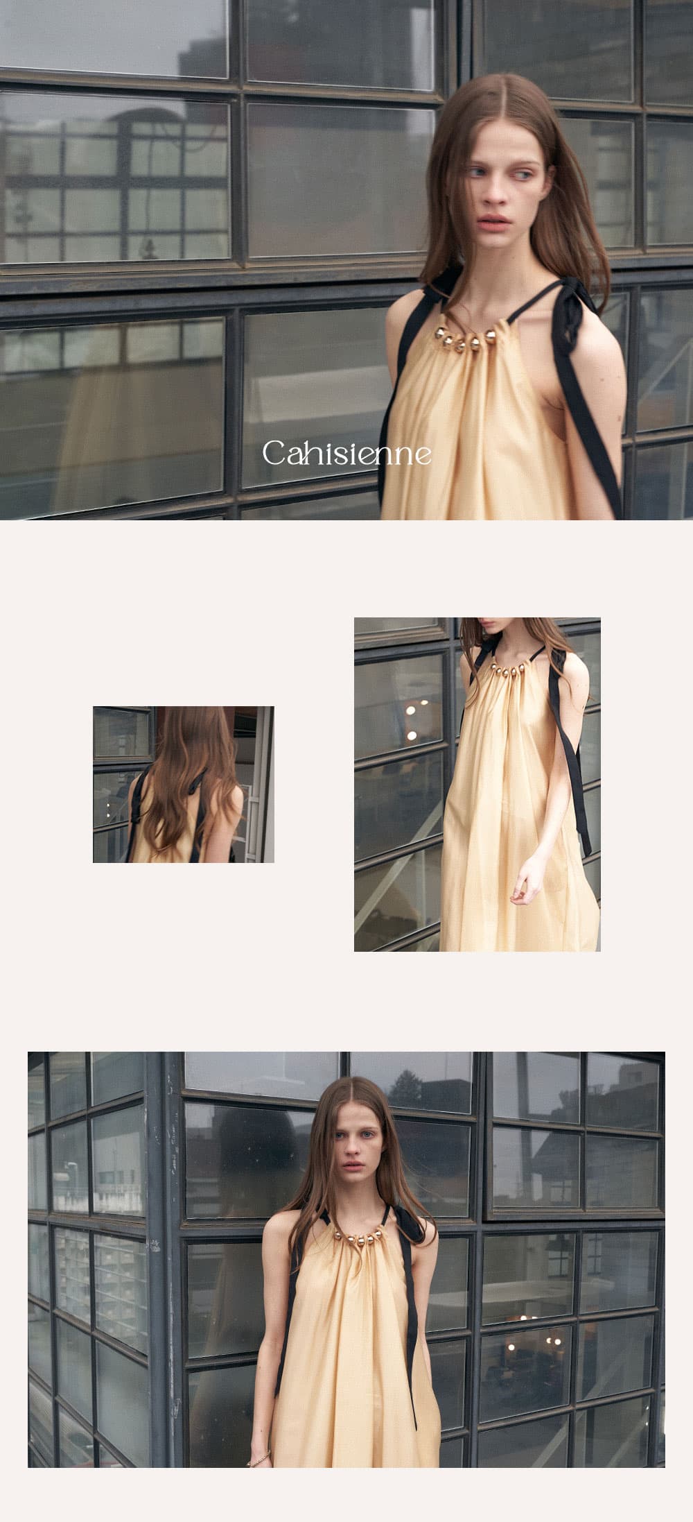 [CAHISIENNE 26SS] Gold Bead Ribbon Shoulder Maxi Dress — vue 6