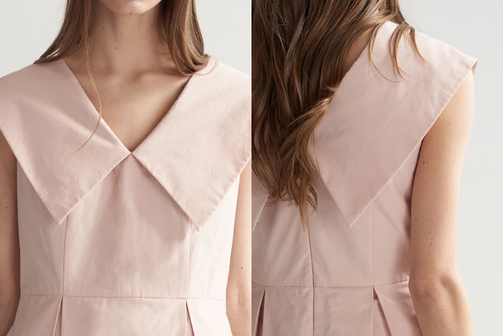 [CAHISIENNE 26SS] Big Collar Tuck Detail Midi Dress — vue 18