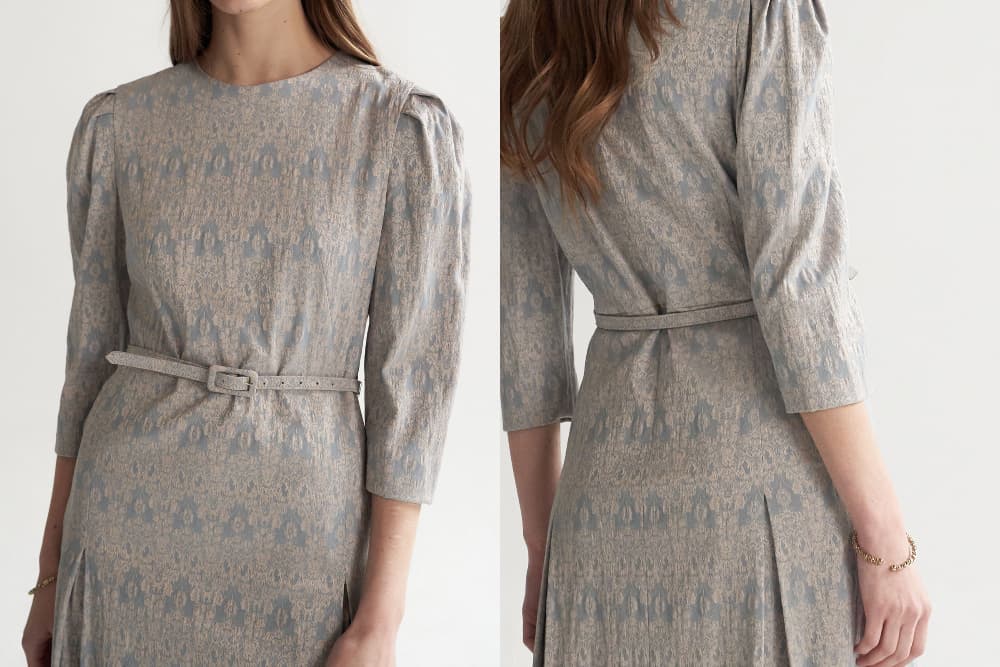 [CAHISIENNE 26SS] Wedding-Guest Embroidered H-Line Midi Dress (Dark Sky Blue) — vue 16