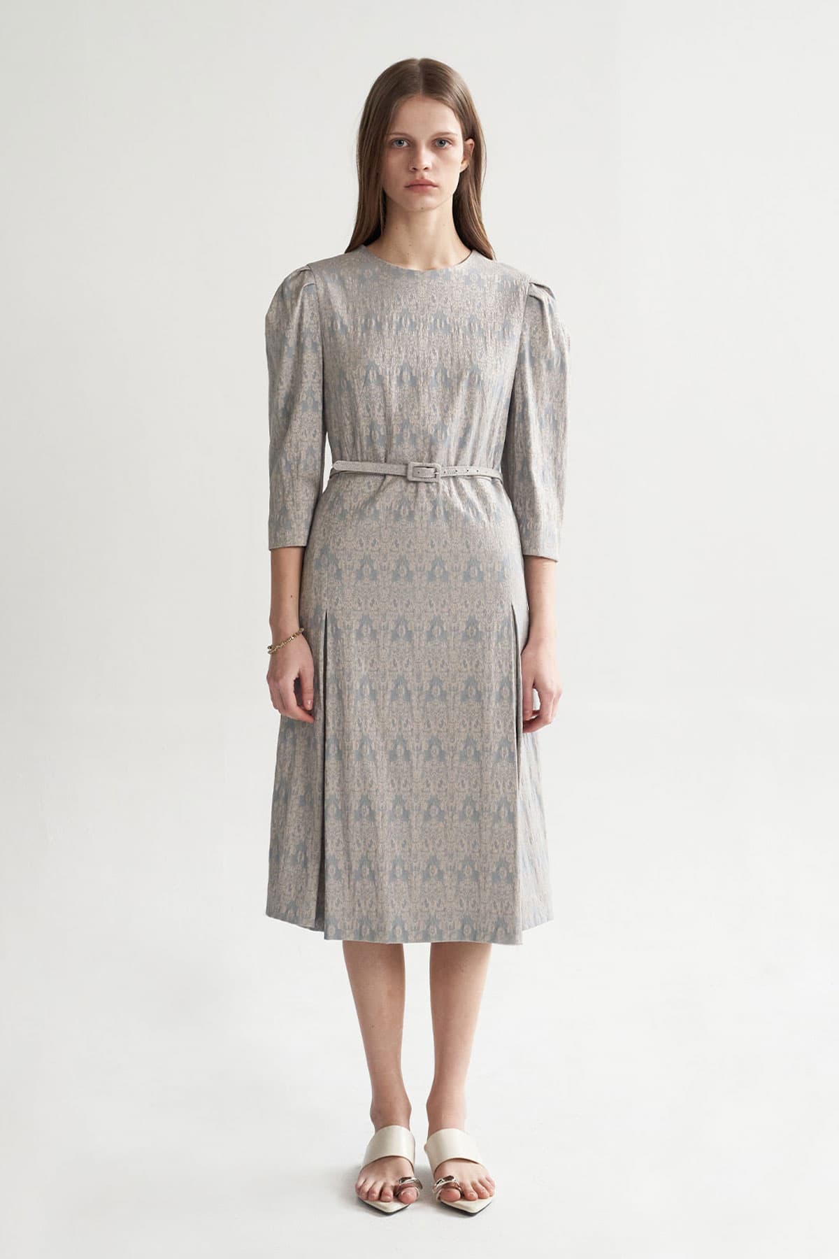 [CAHISIENNE 26SS] Wedding-Guest Embroidered H-Line Midi Dress (Dark Sky Blue)