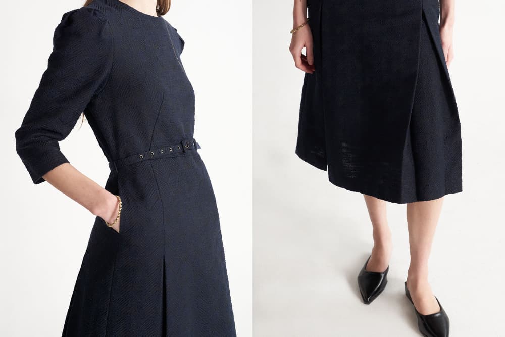 [CAHISIENNE 26SS] Wedding-Guest Jacquard H-Line Midi Dress (Navy Blue) — vue 18