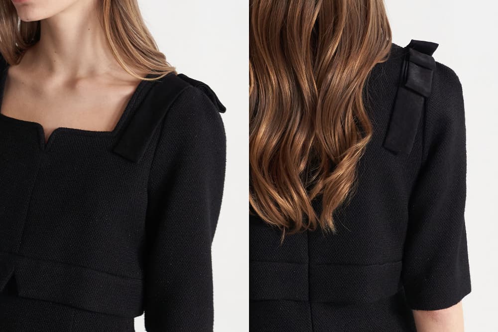 [CAHISIENNE 26SS] Black Square-Neck Ribbon Wedding-Guest Dress — vue 16