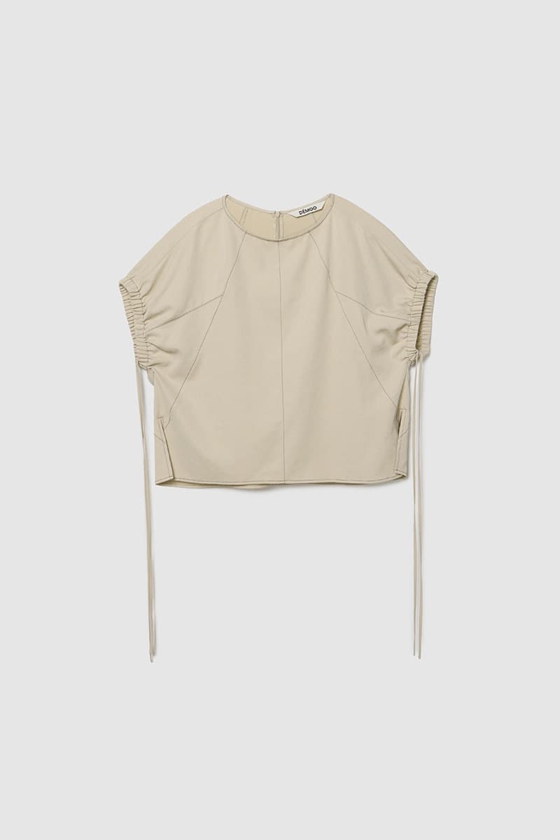 Curved Cut Stitch Blouse Beige