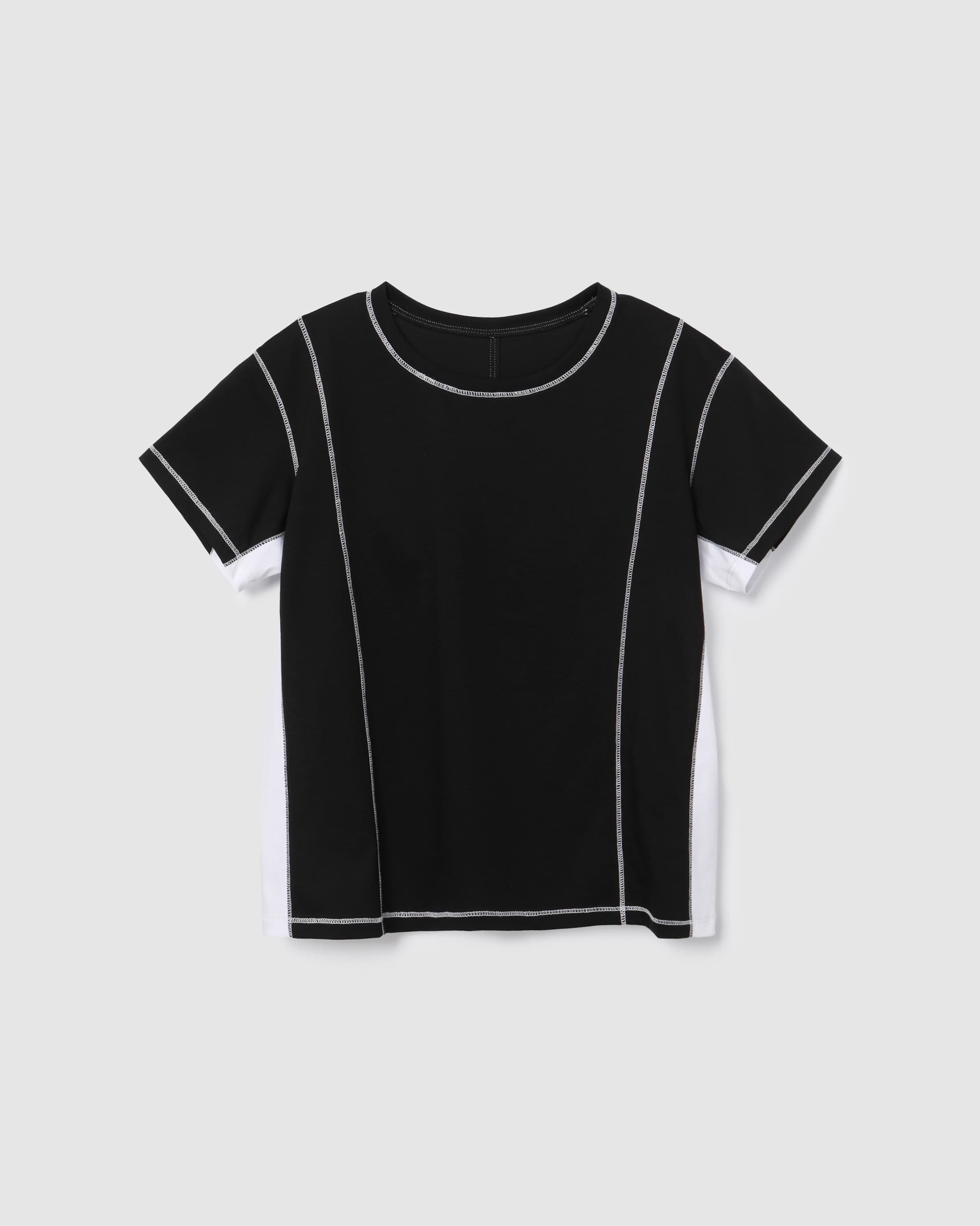 Color Block Panel Half T-Shirt Black — vue 2