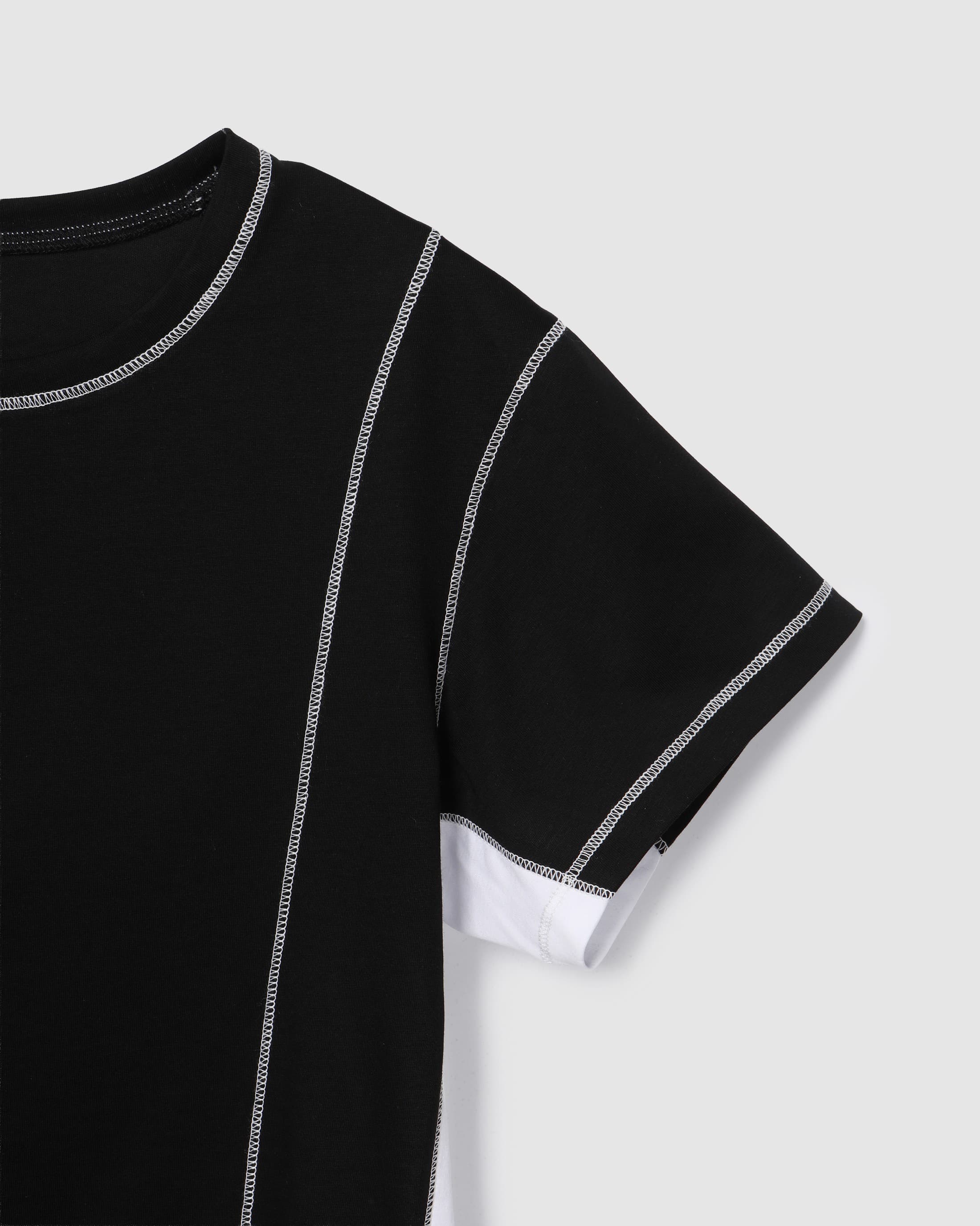 Color Block Panel Half T-Shirt Black — vue 5