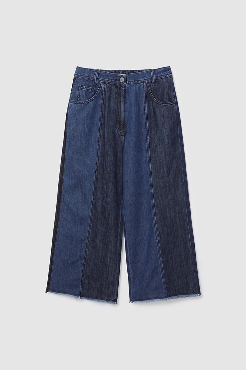Wide Two-Tone Denim Pants Blue