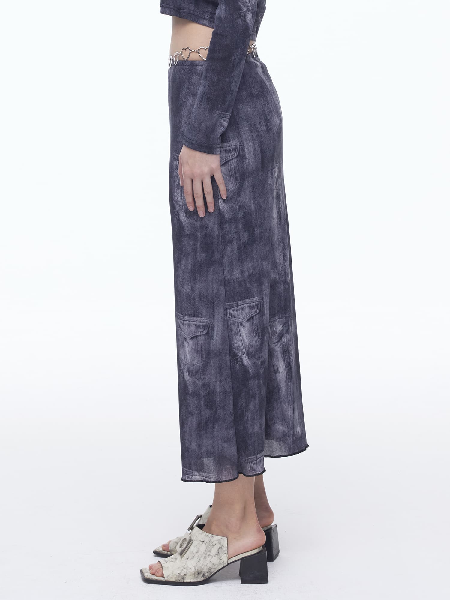 Denim Mesh Long Skirt (BK) — vue 3