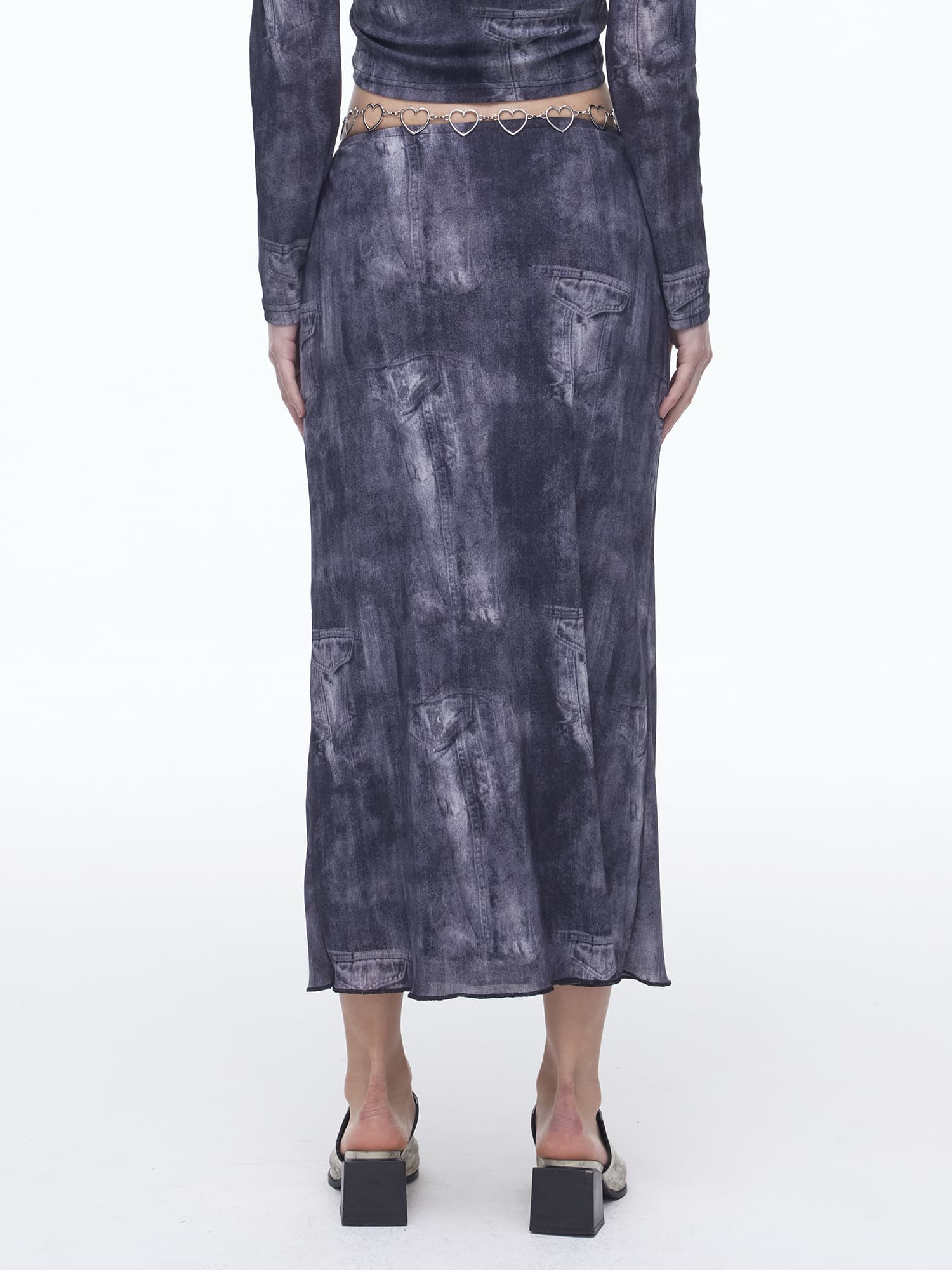 Denim Mesh Long Skirt (BK) — vue 4