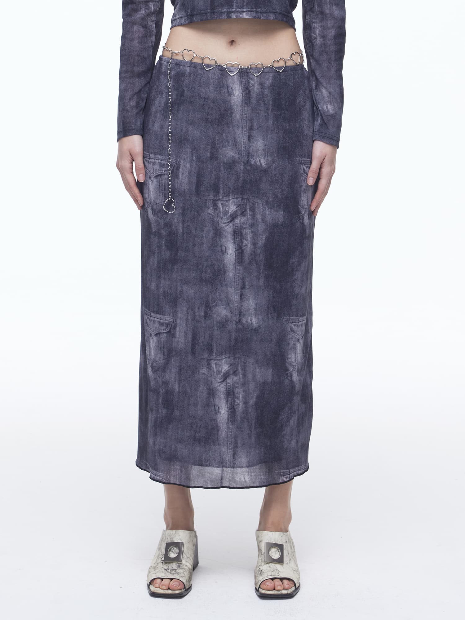 Denim Mesh Long Skirt (BK)