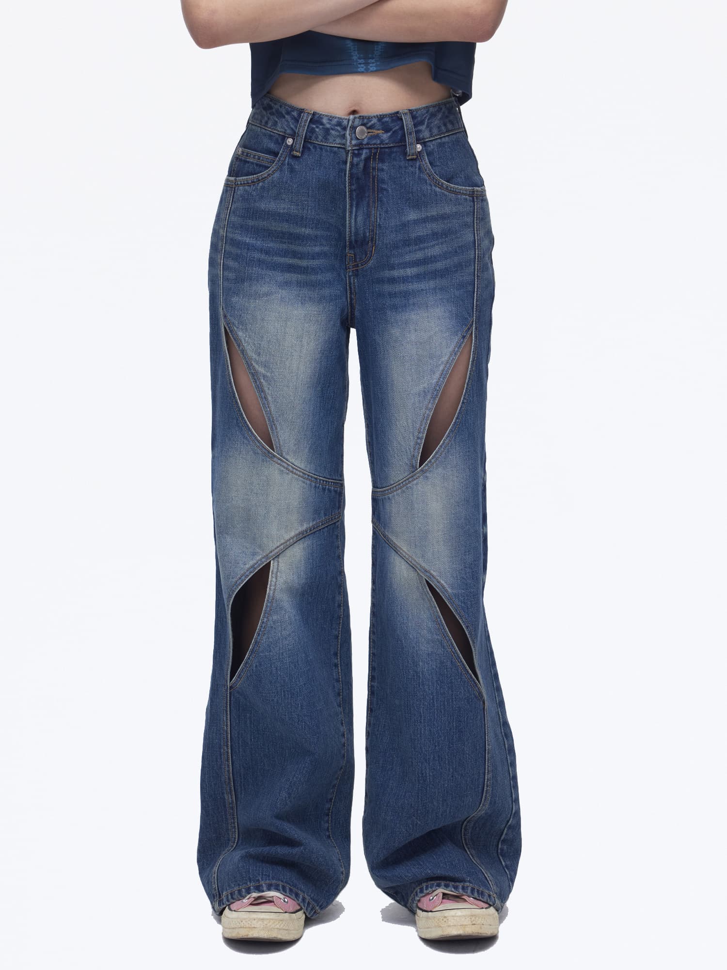 Cat Eye Cut out denim pants