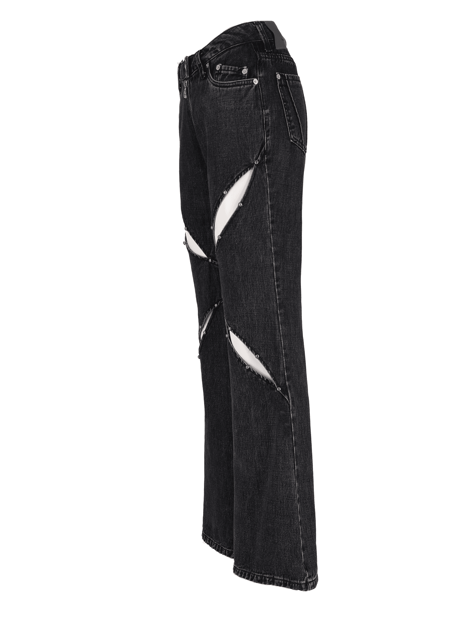 STUD GREY CUTOUT ZIPPER DENIM — vue 3