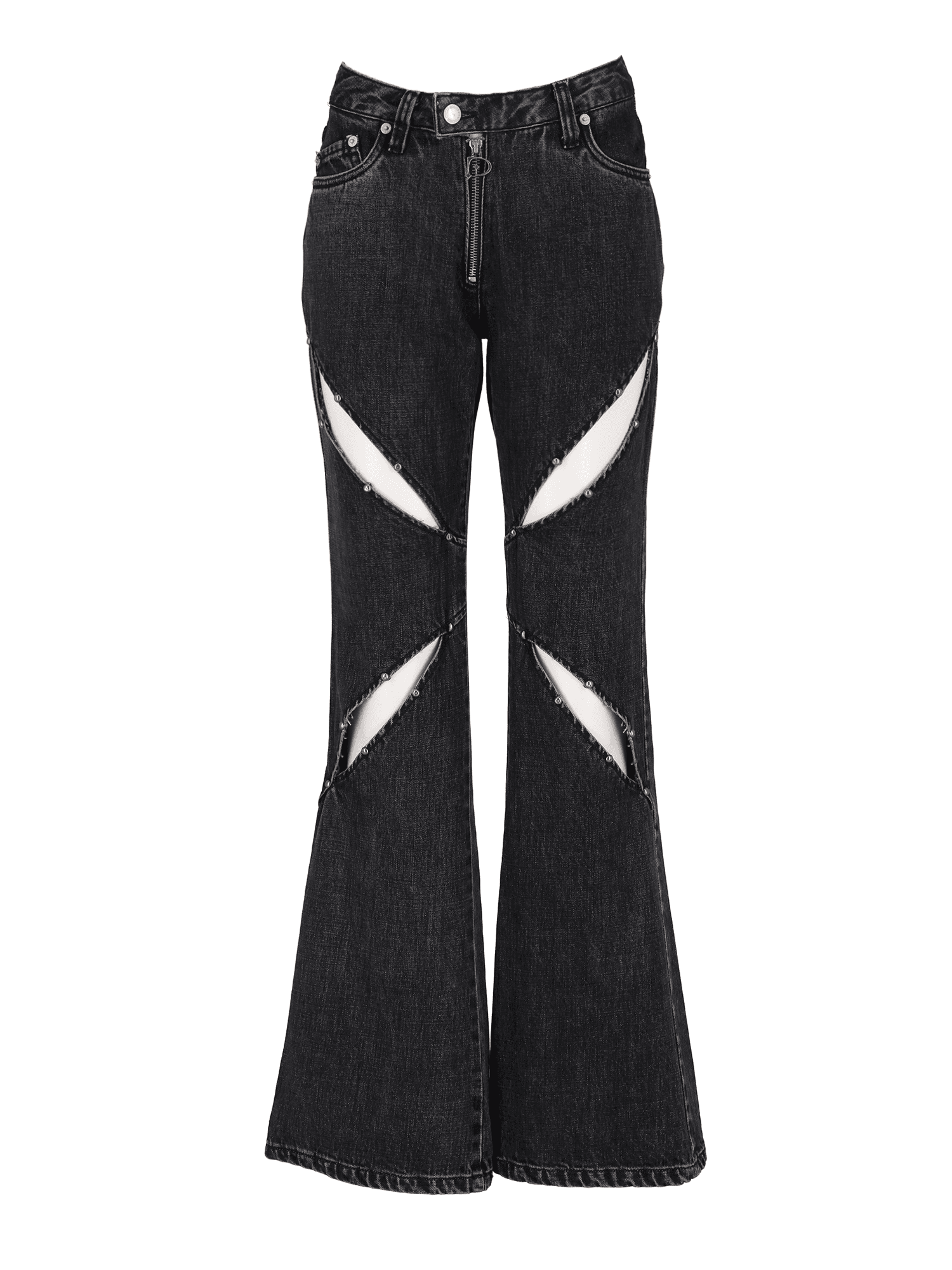 STUD GREY CUTOUT ZIPPER DENIM