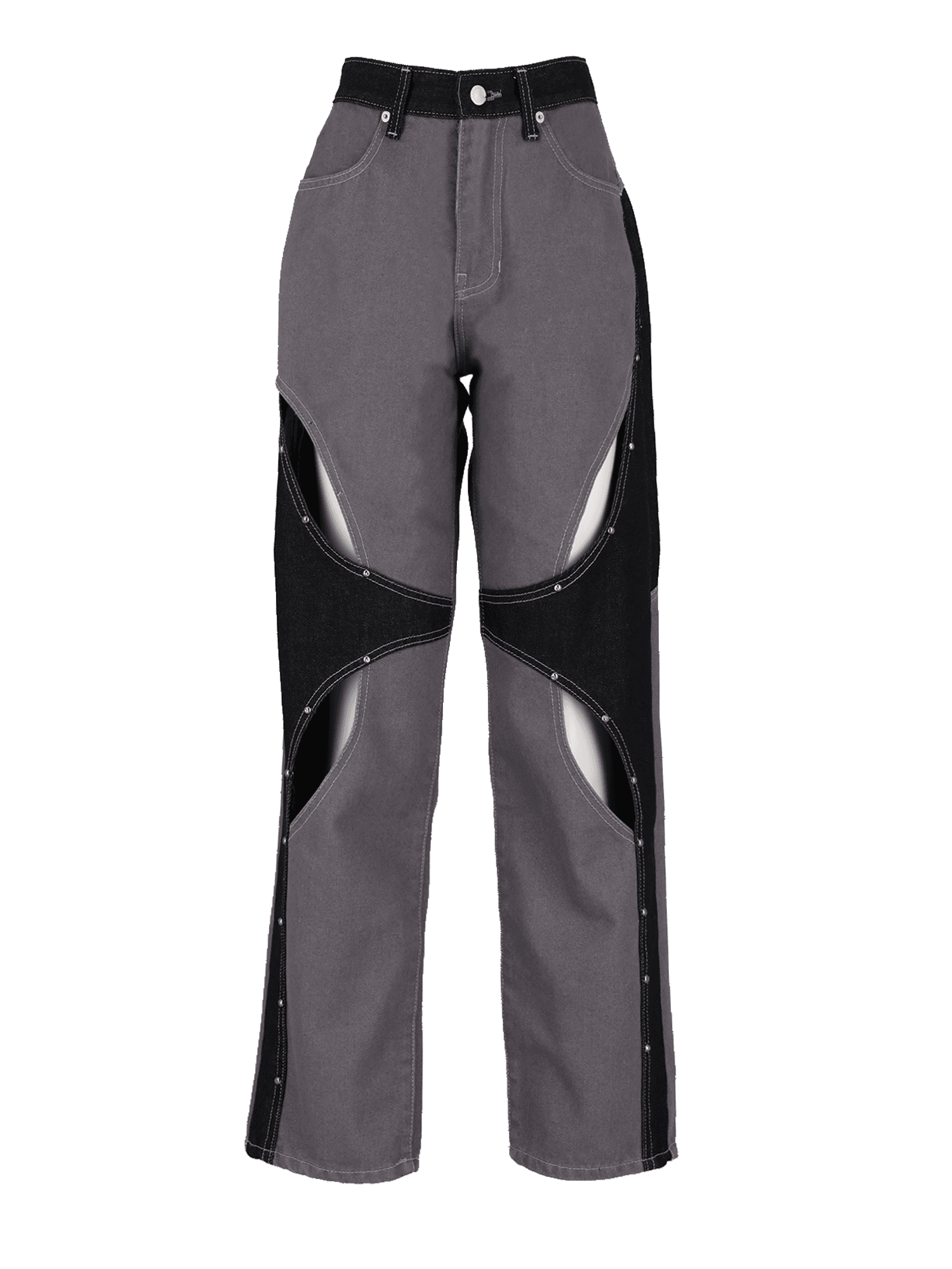 Stud Gray Cut Out Denim Pants