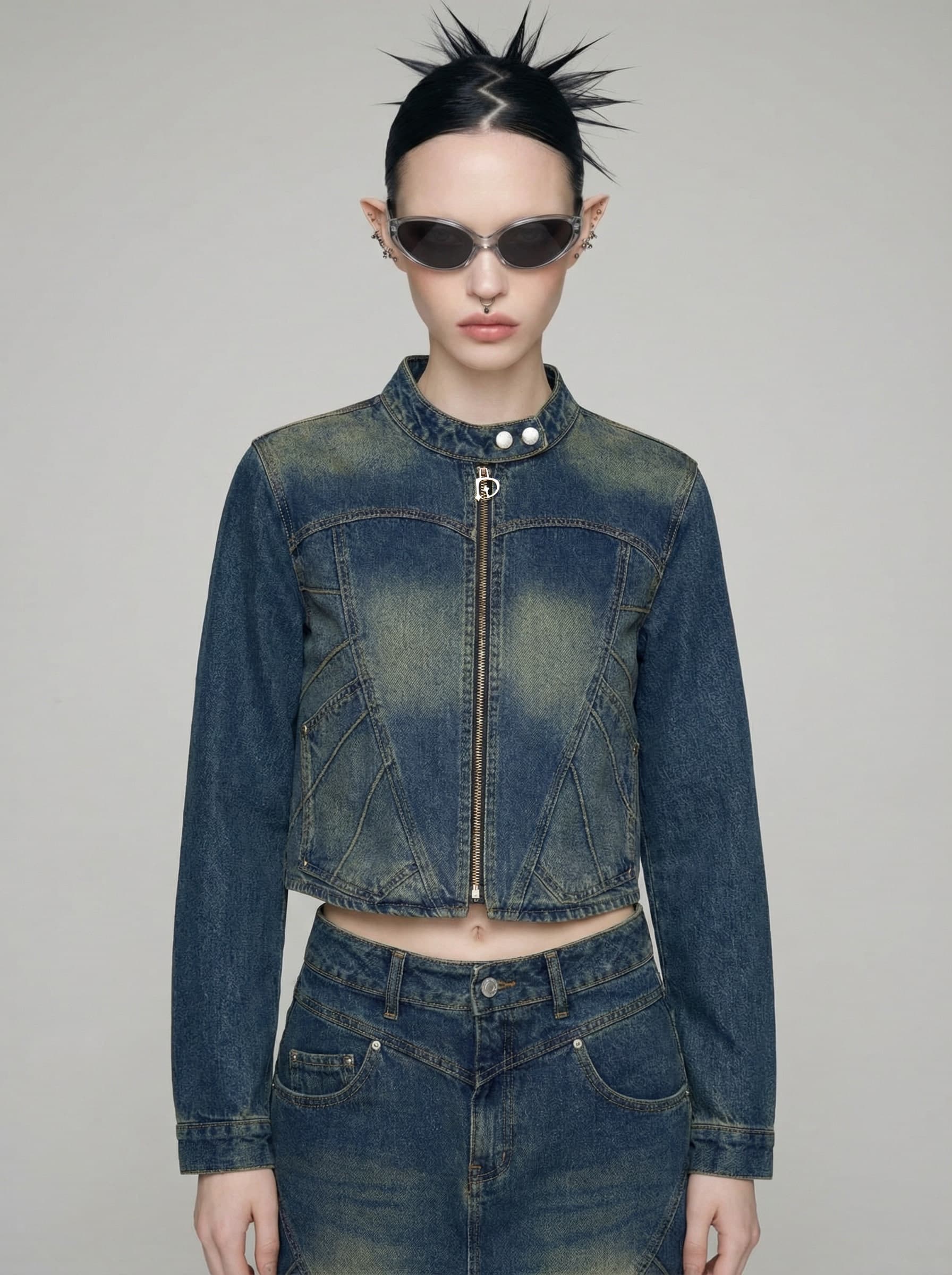 Piping Heart Denim Jacket